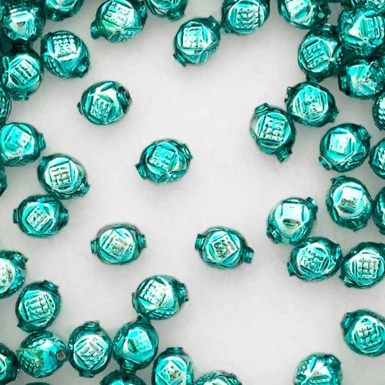 10 Aqua Fancy Round Blown Glass Beads .5" ~ Czech Republic