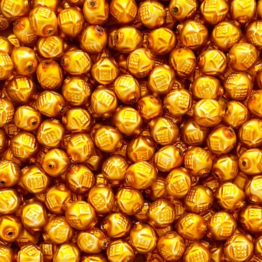 10 Matte Goldenrod Fancy Round Blown Glass Beads .5" ~ Czech Republic