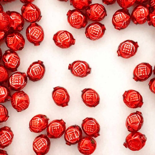 10 Red Fancy Round Blown Glass Beads .5" ~ Czech Republic