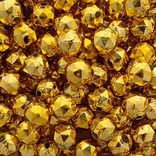 6 Gold Faceted Ball Blown Glass Beads 18mm ~ Czech Republic