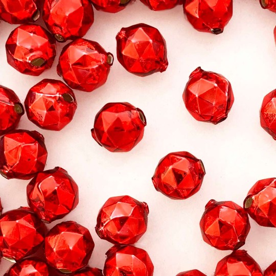 6 Red Faceted Ball Blown Glass Beads 18mm ~ Czech Republic