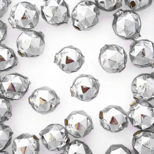 6 Silver Faceted Ball Blown Glass Beads .875" ~ Czech Republic