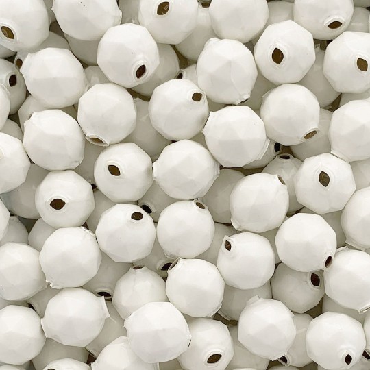 6 Glossy White Faceted Ball Blown Glass Beads 18mm ~ Czech Republic