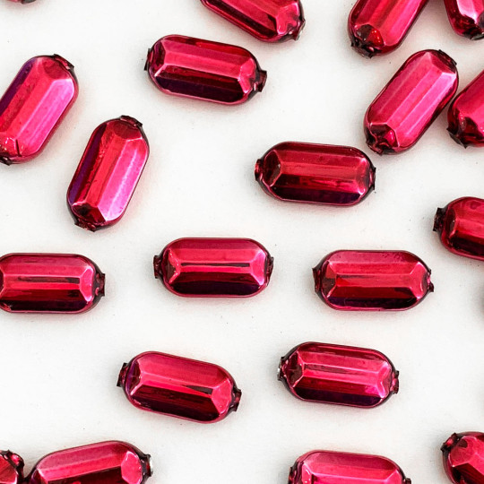 8 Blackberry Emerald Cut Blown Glass Beads .875" ~ Czech Republic