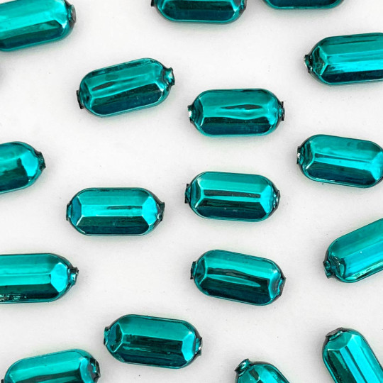 8 Dark Teal Emerald Cut Blown Glass Beads .875" ~ Czech Republic