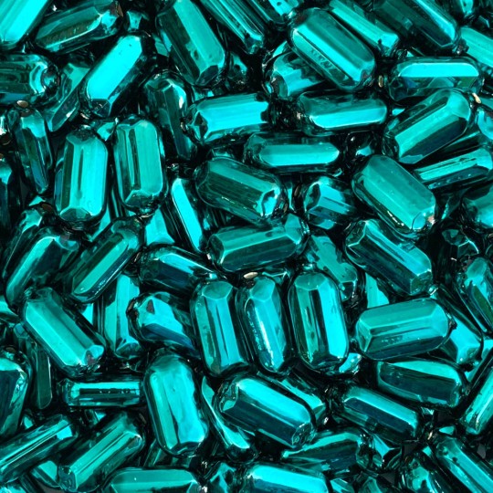 8 Dark Teal Emerald Cut Blown Glass Beads .875" ~ Czech Republic