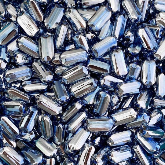 8 Light Blue Emerald Cut Blown Glass Beads .875" ~ Czech Republic
