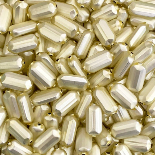 8 Matte Pale Yellow Emerald Cut Blown Glass Beads .875" ~ Czech Republic