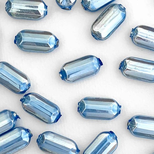 8 Pearl Light Blue Emerald Cut Blown Glass Beads .875" ~ Czech Republic