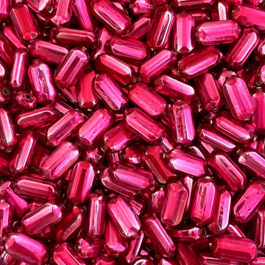8 Pearl Fuchsia Pink Emerald Cut Blown Glass Beads .875" ~ Czech Republic