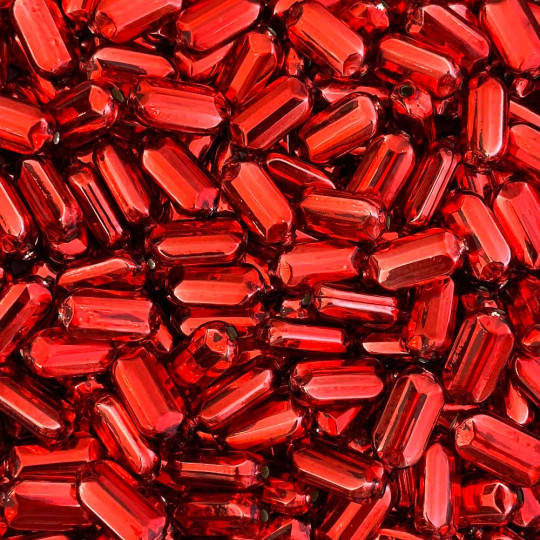 8 Red Emerald Cut Blown Glass Beads .875" ~ Czech Republic