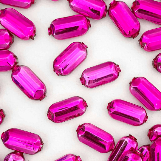 8 Hot Pink Emerald Cut Blown Glass Beads .875" ~ Czech Republic