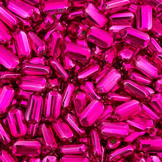 8 Hot Pink Emerald Cut Blown Glass Beads .875" ~ Czech Republic