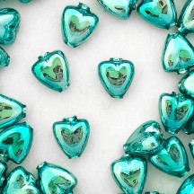 7 Aqua Heart Blown Glass Beads .625" ~ Czech Republic