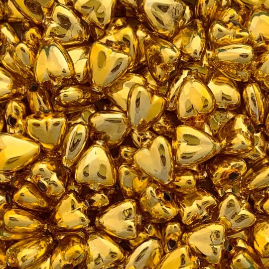 7 Gold Heart Blown Glass Beads .625" ~ Czech Republic