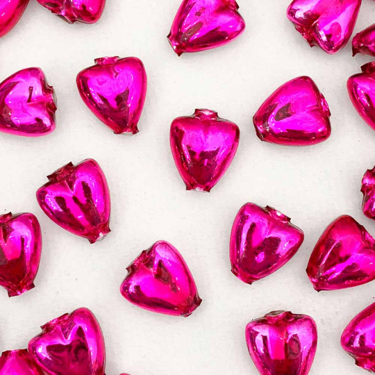 7 Hot Pink Heart Blown Glass Beads .625" ~ Czech Republic