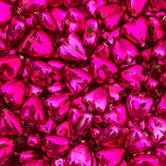 7 Hot Pink Heart Blown Glass Beads .625" ~ Czech Republic