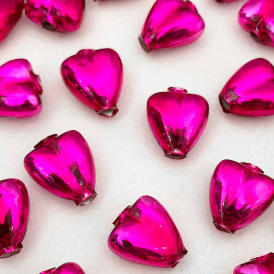 7 Hot Pink Heart Blown Glass Beads .625" ~ Czech Republic