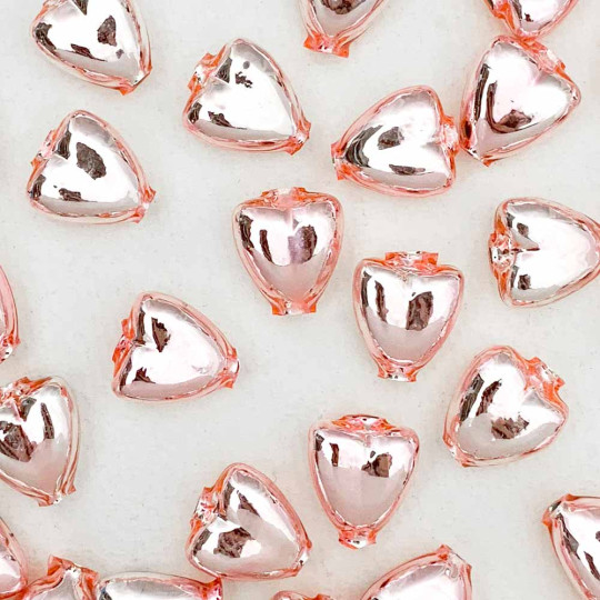 7 Light Pink Heart Blown Glass Beads .625" ~ Czech Republic