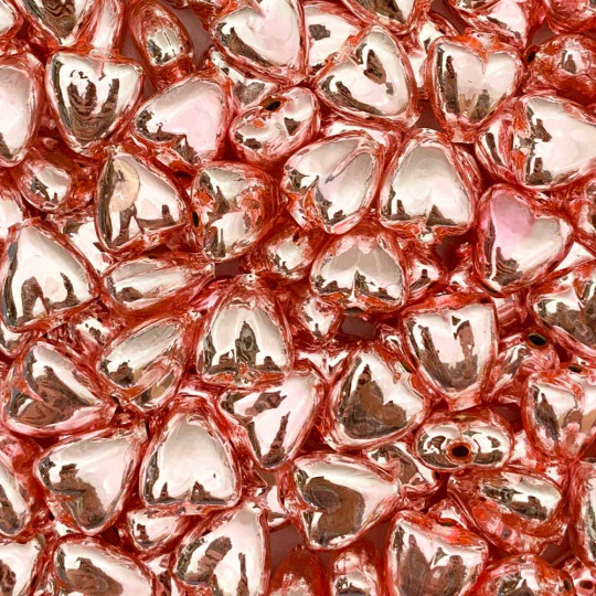 7 Light Pink Heart Blown Glass Beads .625" ~ Czech Republic