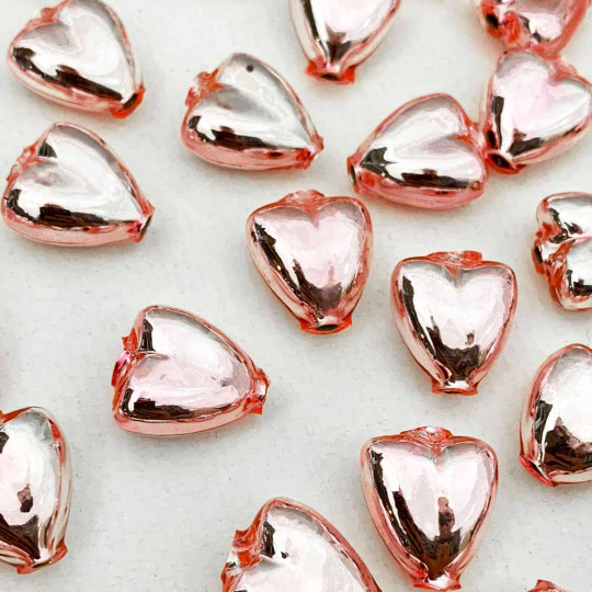 7 Light Pink Heart Blown Glass Beads .625" ~ Czech Republic