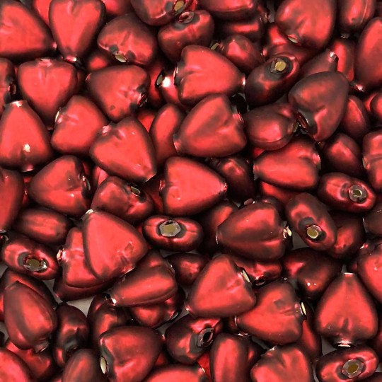7 Matte Burgundy Heart Blown Glass Beads .625" ~ Czech Republic