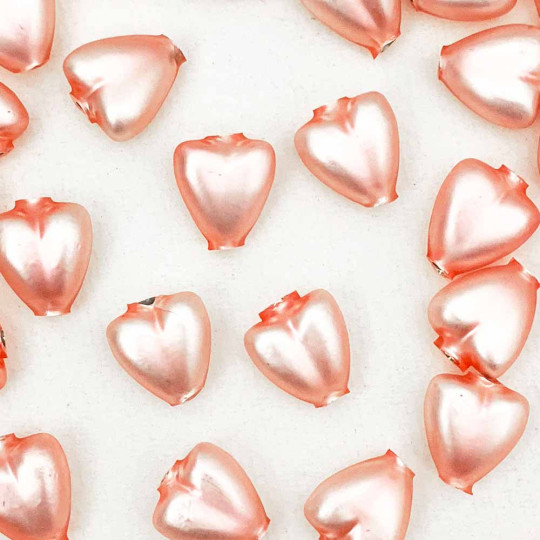 7 Matte Light Pink Heart Blown Glass Beads .625" ~ Czech Republic