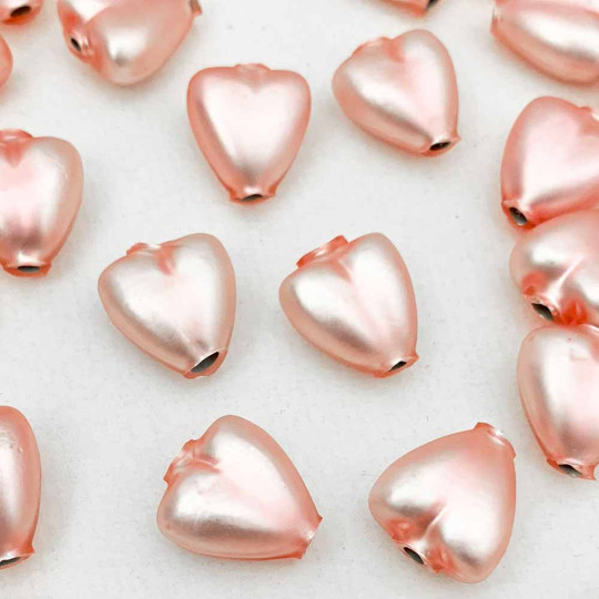 7 Matte Light Pink Heart Blown Glass Beads .625" ~ Czech Republic