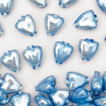 7 Pearl Light Blue Heart Blown Glass Beads .625" ~ Czech Republic