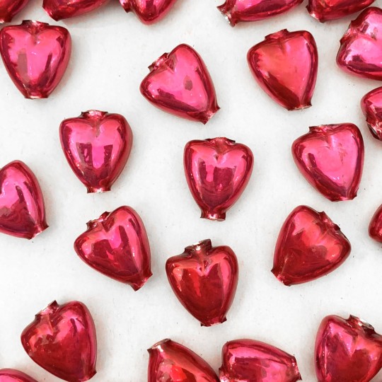 7 Pearl Fuchsia Pink Heart Blown Glass Beads .625" ~ Czech Republic