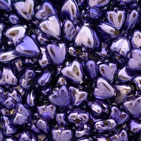 7 Light Purple Heart Blown Glass Beads .625" ~ Czech Republic