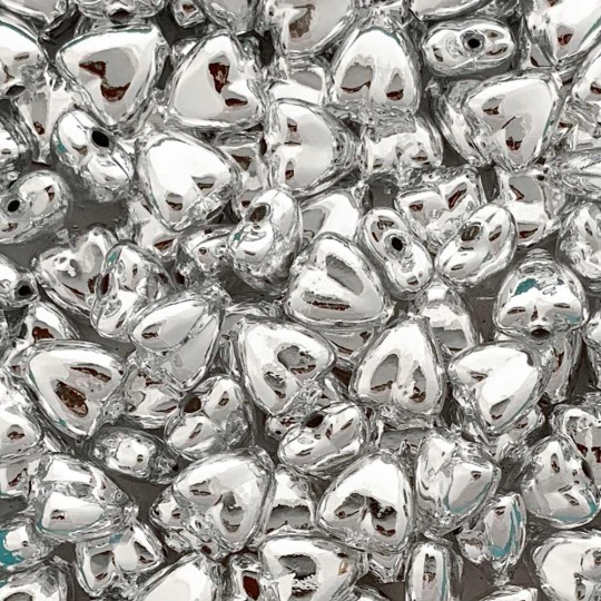 7 Silver Heart Blown Glass Beads .625" ~ Czech Republic