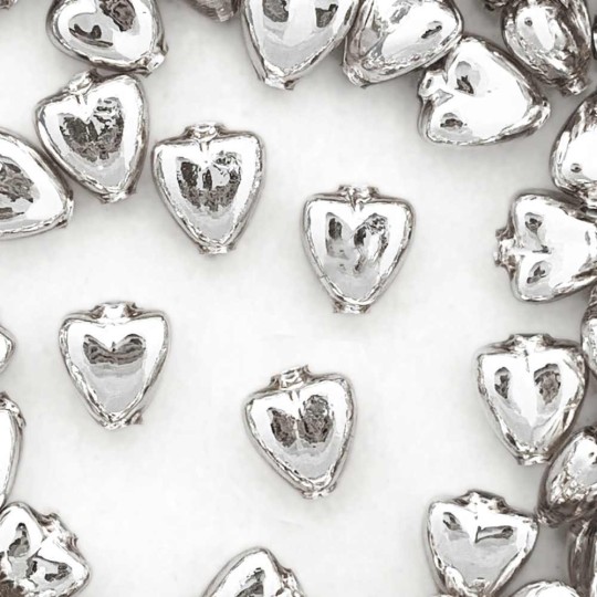 7 Silver Heart Blown Glass Beads .625" ~ Czech Republic