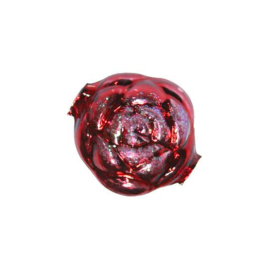 1 Large Glittered Red Rose Blown Glass Bead 1.5" ~ Czech Republic