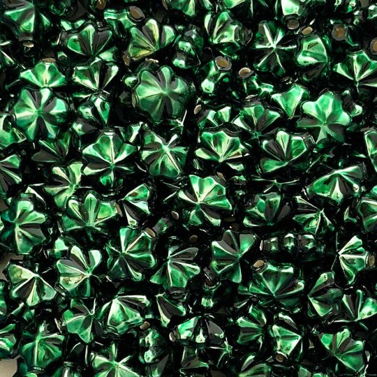 6 Dark Green 14mm Star Starburst Blown Glass Garland Beads