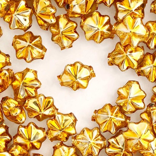 6 Gold 14mm Star Starburst Blown Glass Garland Beads