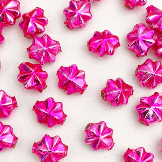 6 Hot Pink 14mm Star Starburst Blown Glass Garland Beads
