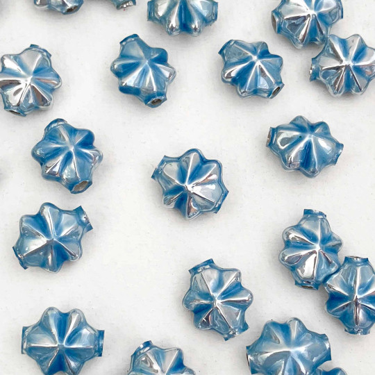 6 Pearl Light Blue 14mm Star Starburst Blown Glass Garland Beads