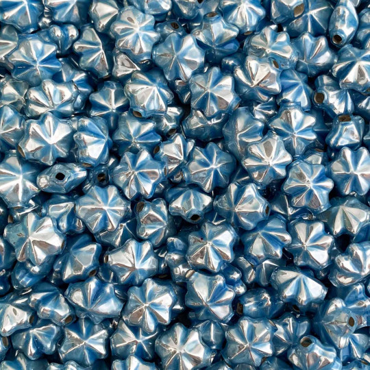 6 Pearl Light Blue 14mm Star Starburst Blown Glass Garland Beads