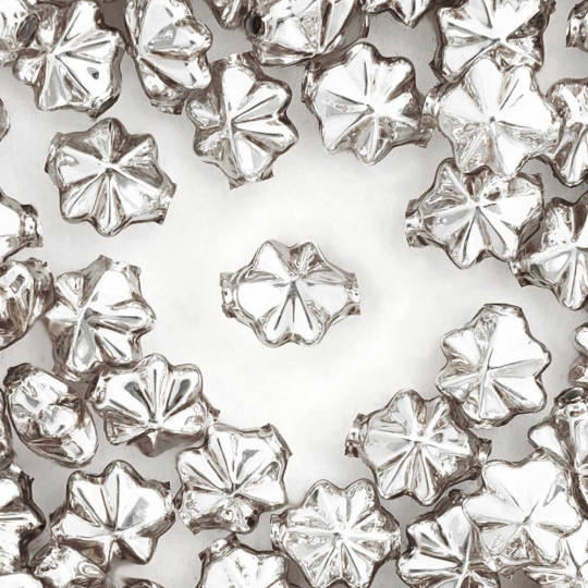 6 Silver 14mm Star Starburst Blown Glass Garland Beads
