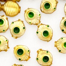 5 Gold and Green Extra Fancy Blown Glass Beads .875" ~ Czech Republic