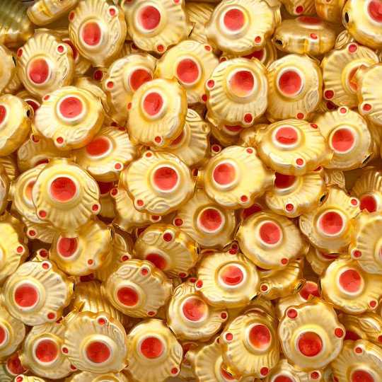 5 Gold and Pearl Coral Extra Fancy Blown Glass Beads .875" ~ Czech Republic