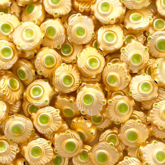 5 Gold and Pearl Green Extra Fancy Blown Glass Beads .875" ~ Czech Republic