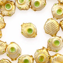 5 Gold and Pearl Green Extra Fancy Blown Glass Beads .875" ~ Czech Republic