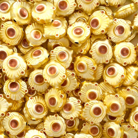 5 Gold and Pearl Rose Pink Extra Fancy Blown Glass Beads .875" ~ Czech Republic