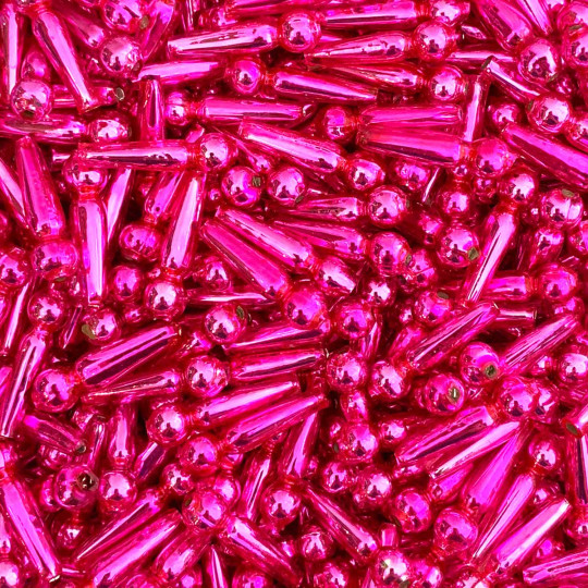 8 Hot Pink Long Round Drop Glass Beads 1" ~ Czech Republic