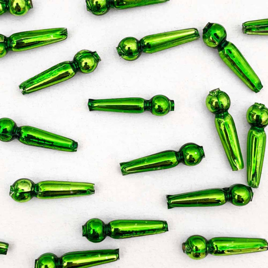 8 Lime Green Long Round Drop Glass Beads 1" ~ Czech Republic