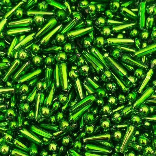 8 Lime Green Long Round Drop Glass Beads 1" ~ Czech Republic