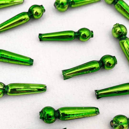 8 Lime Green Long Round Drop Glass Beads 1" ~ Czech Republic