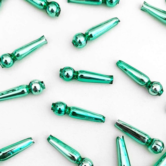 8 Light Green Long Round Drop Glass Beads 1" ~ Czech Republic